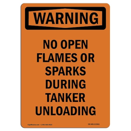 Signmission OSHA WARNING Sign, No Open Flames Or Sparks During, 10in X 7in Decal, 7" W, 10" L, Portrait OS-WS-D-710-V-13361